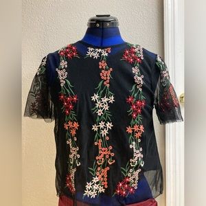 Black Embroidered crop top